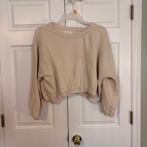 Anthropologie Boxy Cropped Beige Sweatshirt Dolman/Batwing Sleeves Womens M